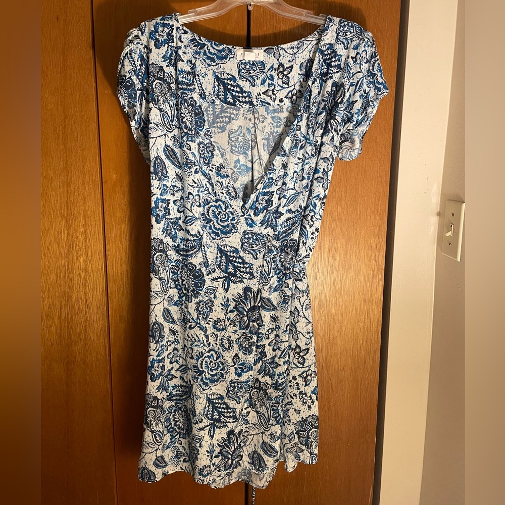 Velvet by Graham & Spencer Blue and White Mini Dress with Intricate Print